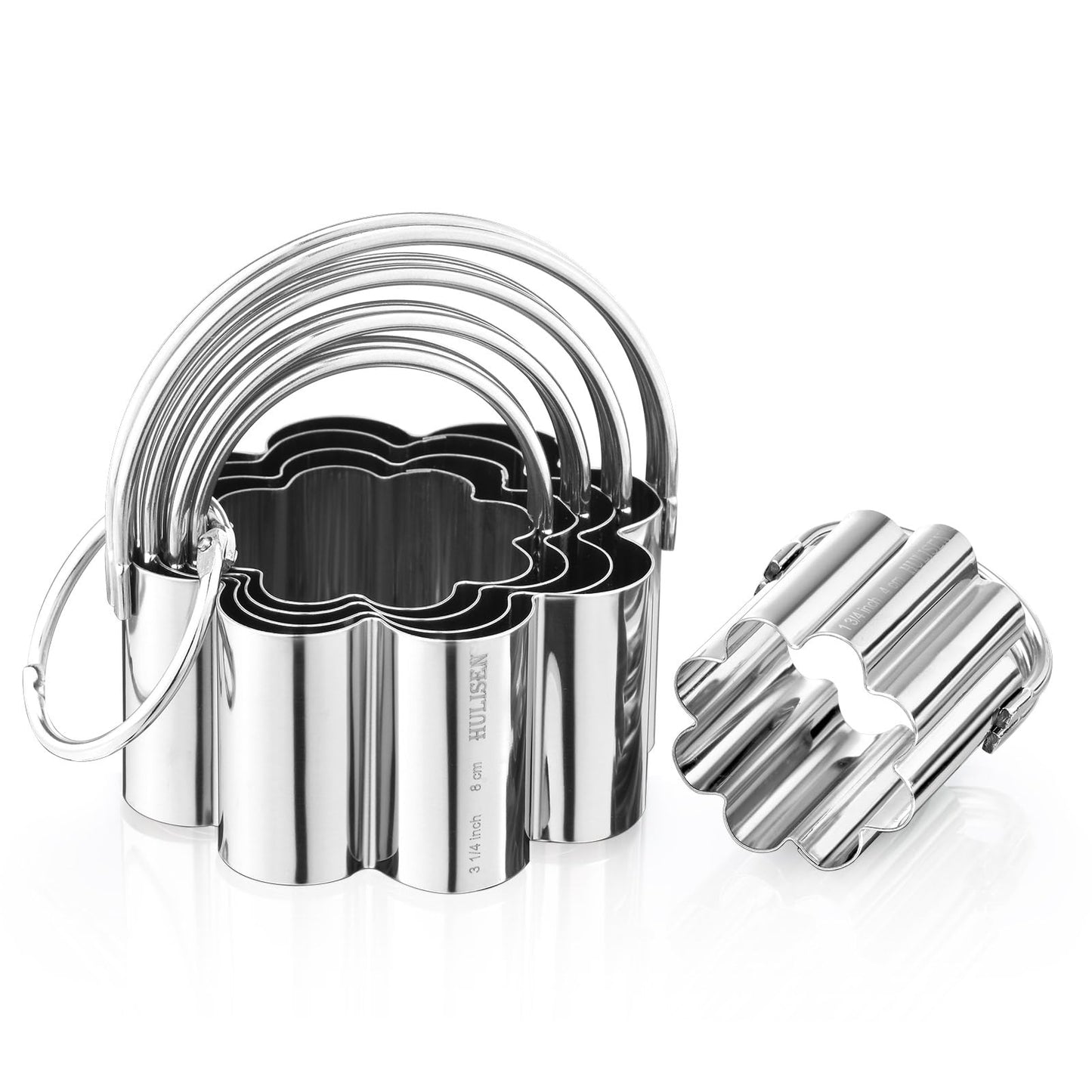 Flower Cookie Cutter Set (5 Pieces/Set), Stainless Steel Scalloped Edge Biscuit Cutter with Handle, Professional Baking Tools Set, Gift Packaging (Plum Blossom)