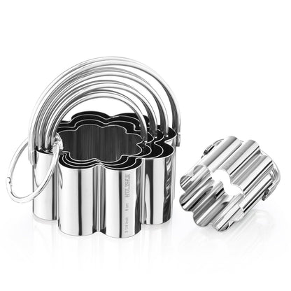 Flower Cookie Cutter Set (5 Pieces/Set), Stainless Steel Scalloped Edge Biscuit Cutter with Handle, Professional Baking Tools Set, Gift Packaging (Plum Blossom)