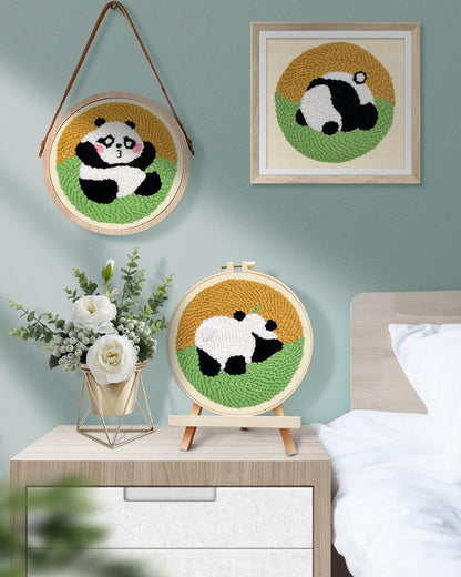 3 Sets Punch Needle Embroidery Kits, Panda Punch Needle Kits for Adults Beginner, Tool with Punch Needle Fabric, Hoops, Yarns and Sewing Needles