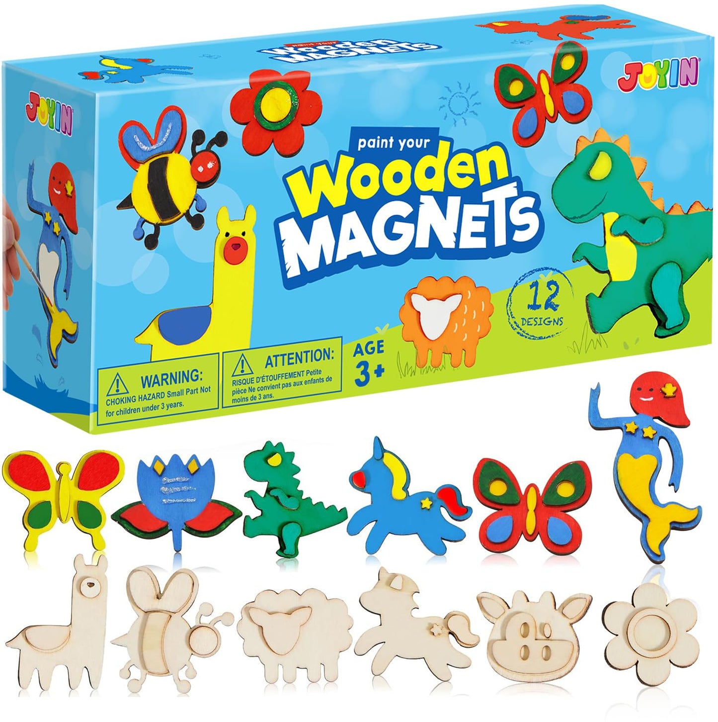 12 Wooden Magnet Creativity Arts & Crafts Painting Kit for Kids, Decorate Your Own Painting Gift for Easter Basket Stuffers, Birthday Parties and Family Crafts, Party Favors for Boys Girls