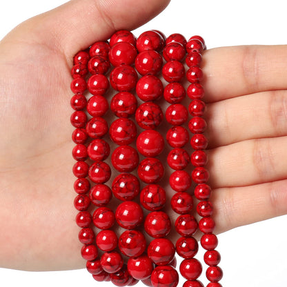 Beads for Bracelets Red Beads 6MM Beads Red Turquoise Bead Crystal Gemstone Beads for Bracelets, Natural Stone Beads for Jewelry Making 60pcs