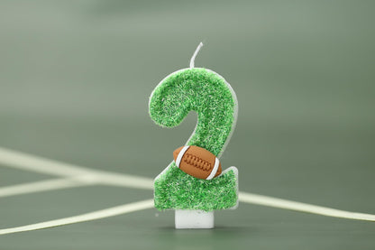 Football Birthday Number Candles Green Football Cake Candles Glitter Sequins Number 2 Candle for Cake Decorating Football Birthday Party Decorations Supplies 2