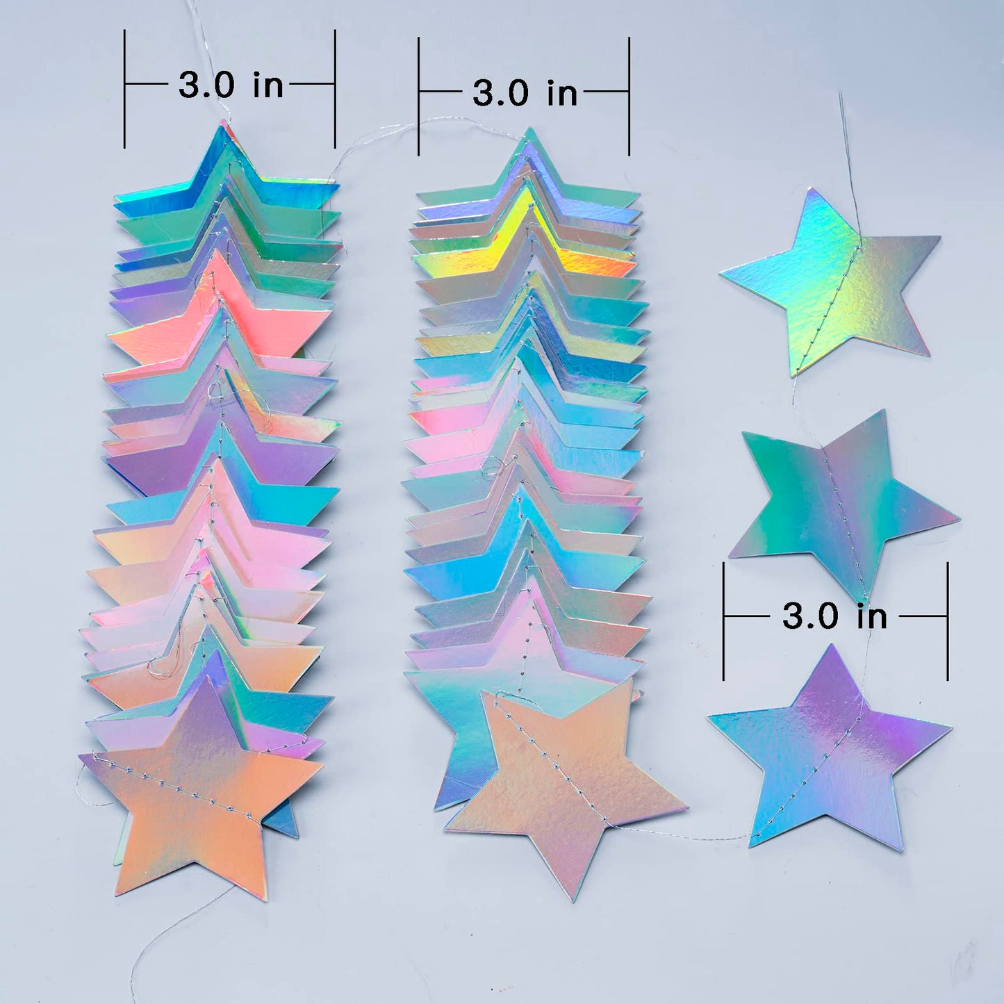 Star Garland Holographic Decor Party Streamers Twinkle Star Banner Backdrop for Wedding Baby Shower Birthday Party Decorations, 3" in Diameter, 20 Feet in Total