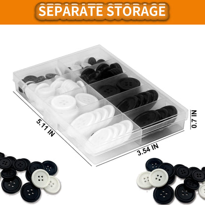 160 PCS (Black and White) Craft Buttons, Resin Buttons in 5 Sizes 2/5", 1/2", 3/5", 4/5" and 1" for Shirts, Suits and Other Garment Sewing Buttons and DIY Craft Projects