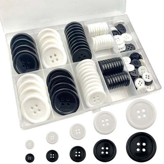 160 PCS (Black and White) Craft Buttons, Resin Buttons in 5 Sizes 2/5", 1/2", 3/5", 4/5" and 1" for Shirts, Suits and Other Garment Sewing Buttons and DIY Craft Projects