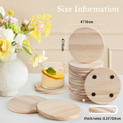 12 Pieces Unfinished Wood Coasters, GOH DODD 4 Inch Wooden Slices Blanks Bulk Set with Foot Pads for Drinks Crafts Laser Engraving Wood Burning Staining Painting Decoupage Wedding Halloween, Round