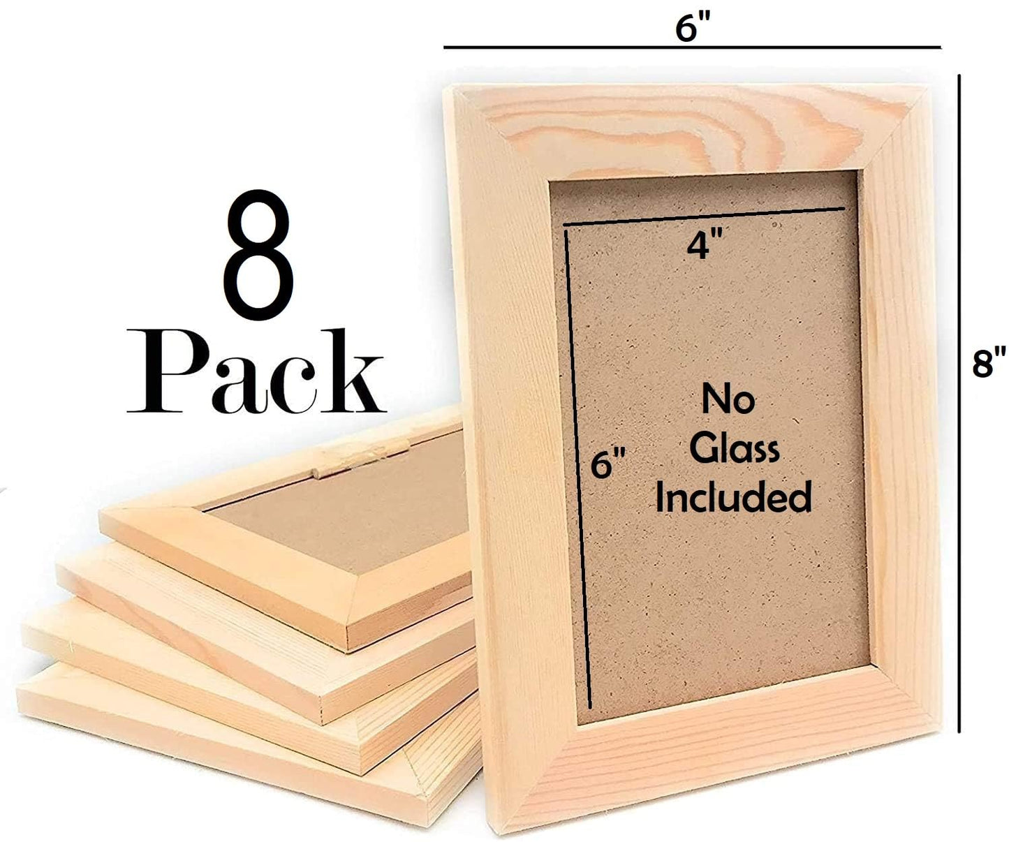 Unfinished Solid Wood Picture Frames for Arts Crafts, DIY Painting Project Stand or Hang on The Wall 6x8 Frame Size Holds 6x4 Pictures for Kids Craft Birthday, School projects (8)