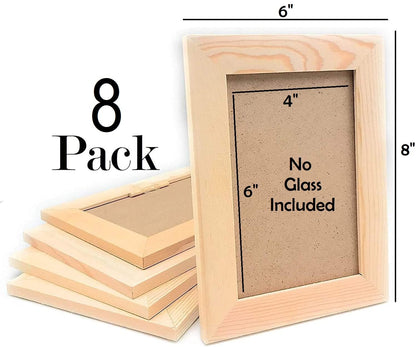 Unfinished Solid Wood Picture Frames for Arts Crafts, DIY Painting Project Stand or Hang on The Wall 6x8 Frame Size Holds 6x4 Pictures for Kids Craft Birthday, School projects (8)