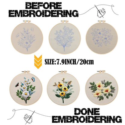 Embroidery Kit for Beginners,Cross Stitch Kits for Adults DIY Craft 3pcs Embroidery Pattern Needlework Fabric Embroidery Thread and Needles 1pcs Embroidery Hoop Adult Stitch Stuff Sewing Kit Gift