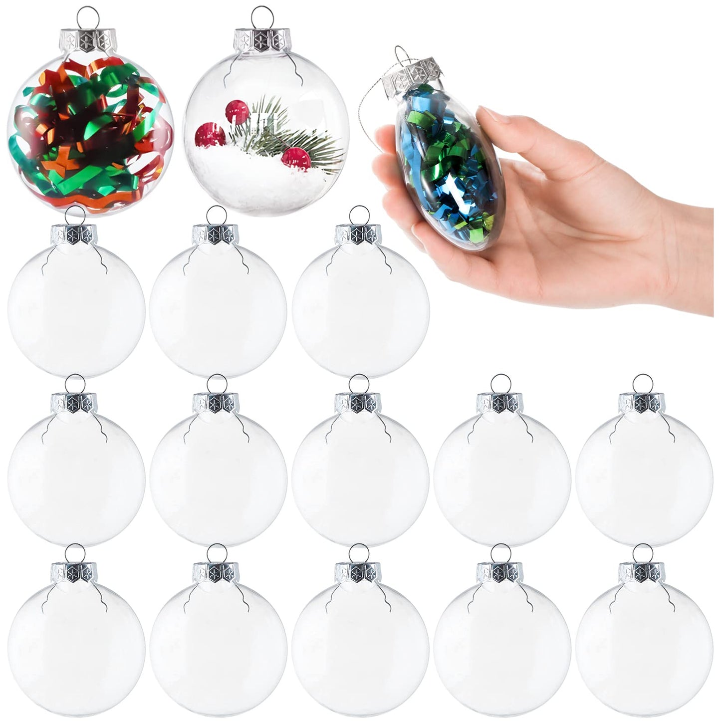 15 Pack Ornament Discs, 3.15 Inch Clear Plastic Fillable Ornament Ball for DIY Craft Projects, Christmas, Wedding, Party, Home Decor