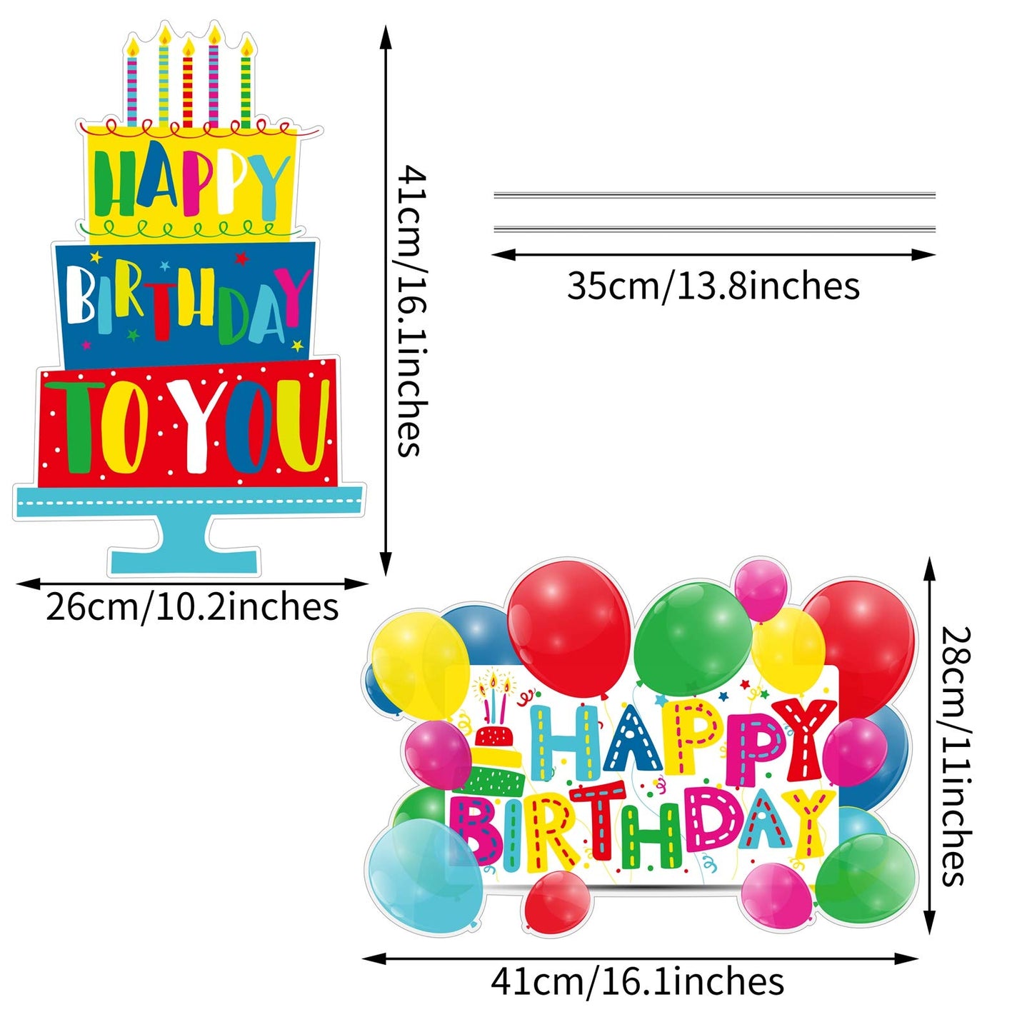2 Pack Outdoor Lawn Decorations - Birthday Cake & Balloons Yard Signs with Stakes for Home Party Decorations