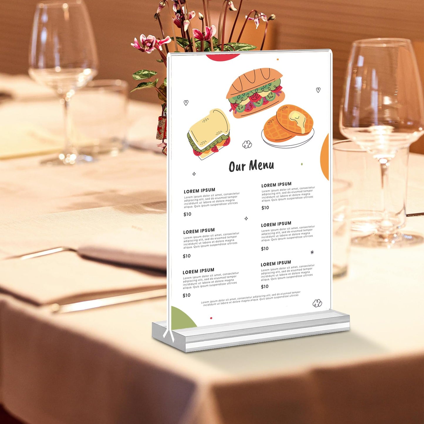Acrylic Sign Holder 4x6, 15 Pack Clear Double Sided Menu Vertical Display Stand, Desktop Paper Holder Suitable for Restaurants, Office, Store, Show Fair