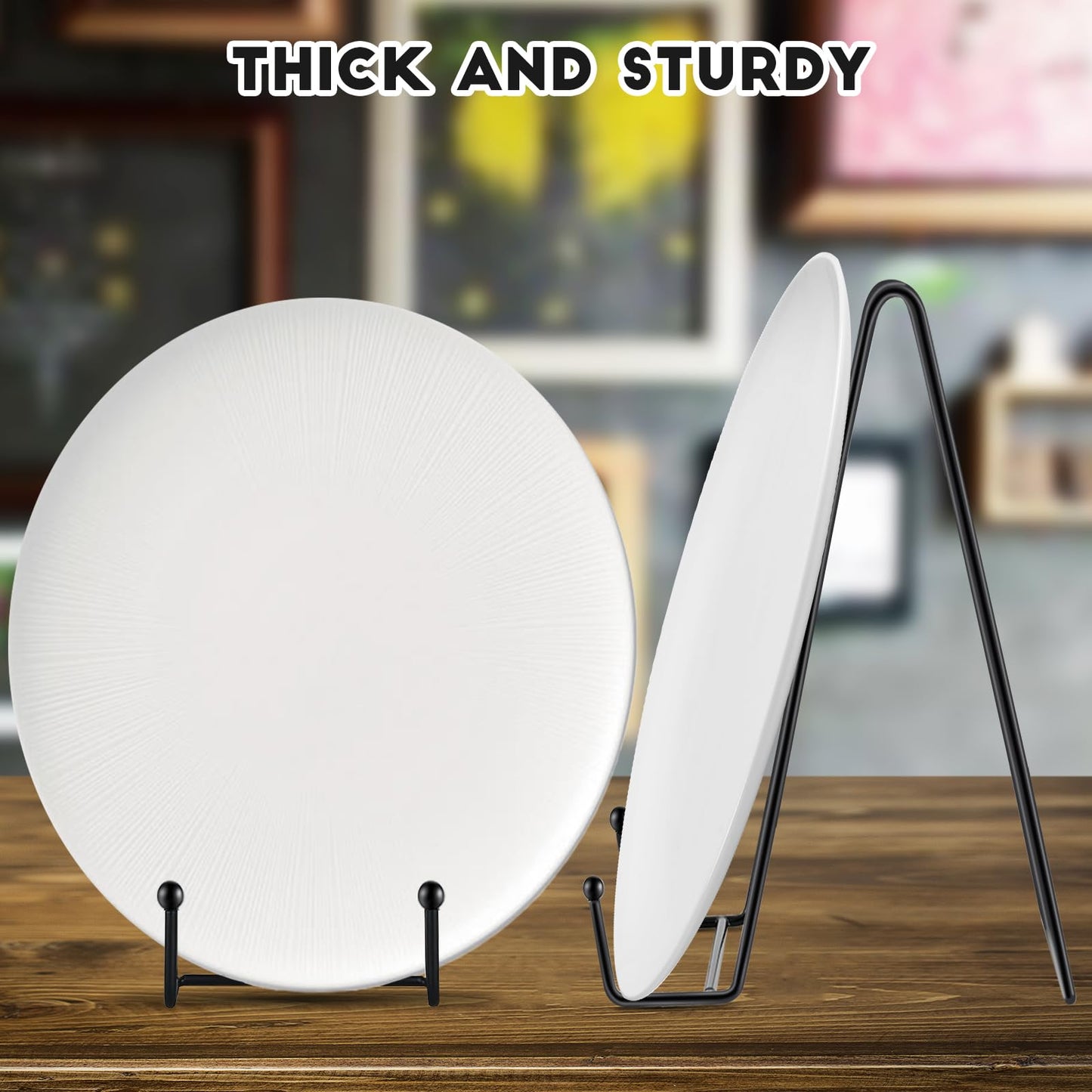 5 Pack 10 Inch Plate Holder Display Stands, Large Metal Black Frame Stand for Picture, Book, Photo Easel, Creation, Collectibles