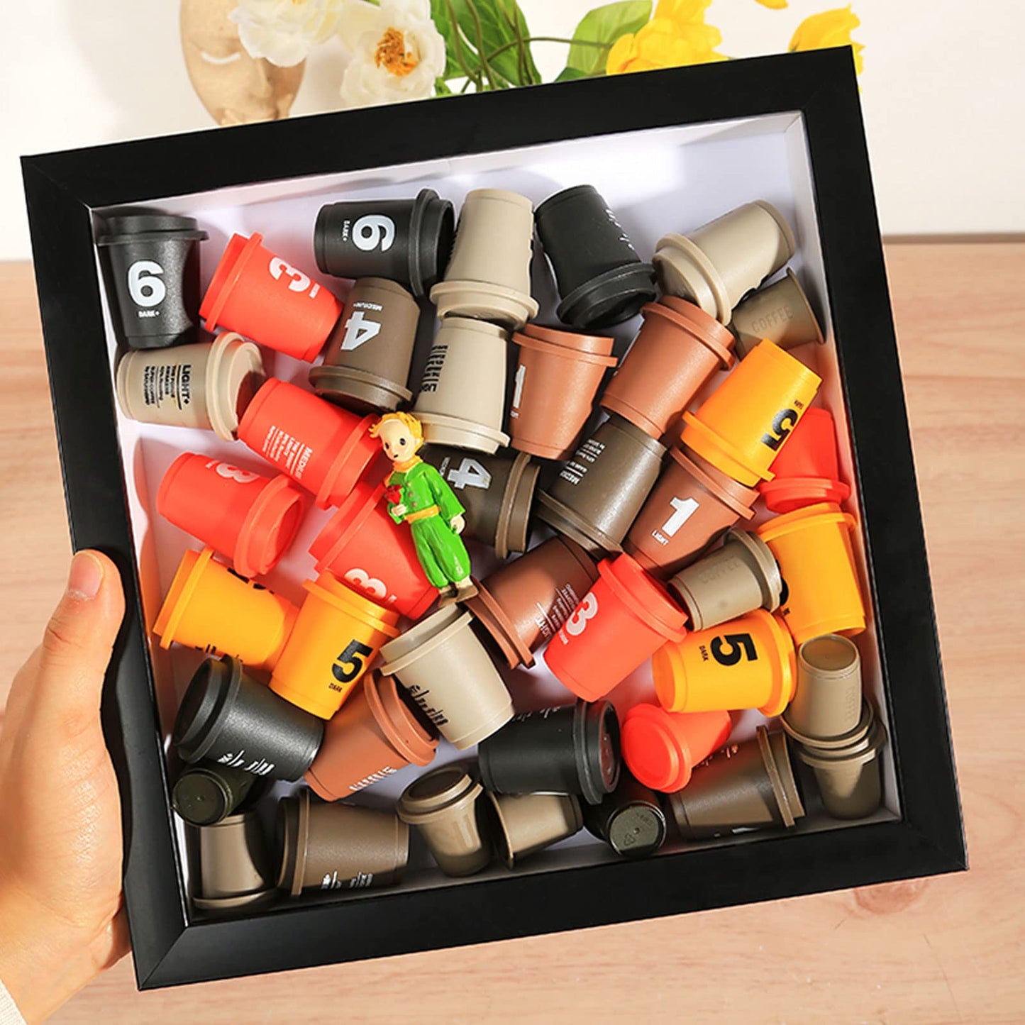 8x8 Shadow Box Picture Frame with Linen Board - Deep Wood & Glass Display Case Ready to Hang Memory Box Baby Sports Memorabilia, Pins, Awards, Medals, Wedding, Tickets and Photos (Black)