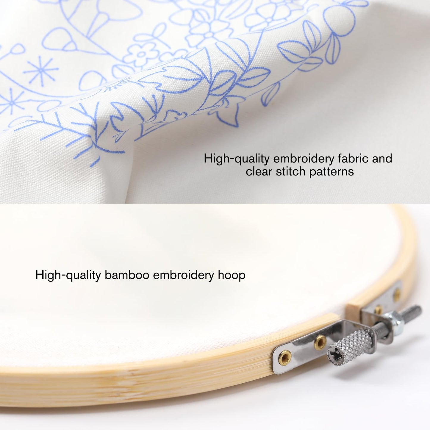 4 Sets Embroidery Kit for Beginners with Stitch Video, Flower Cross Stitch Kits for Adults, Starter, Hand Craft Lover Practice with Floral Stamped Pattern, 2 Hoops, 16 Needles, Scissors, Tools