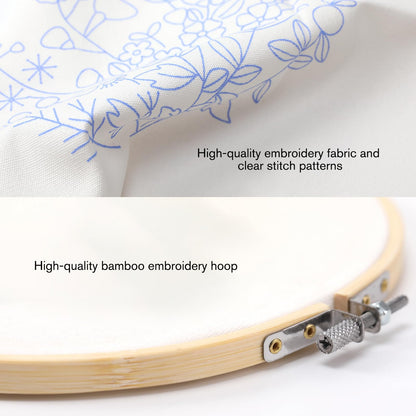 4 Sets Embroidery Kit for Beginners with Stitch Video, Flower Cross Stitch Kits for Adults, Starter, Hand Craft Lover Practice with Floral Stamped Pattern, 2 Hoops, 16 Needles, Scissors, Tools