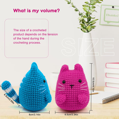 Crochet Kit for Beginners Crocheting: Crochet Animal Kits for Kids & Adults - Learn to Knitting Cat Amigurumi Starter Kit with Detailed Tutorial Video and Instructions (40%+ Yarn Extra)