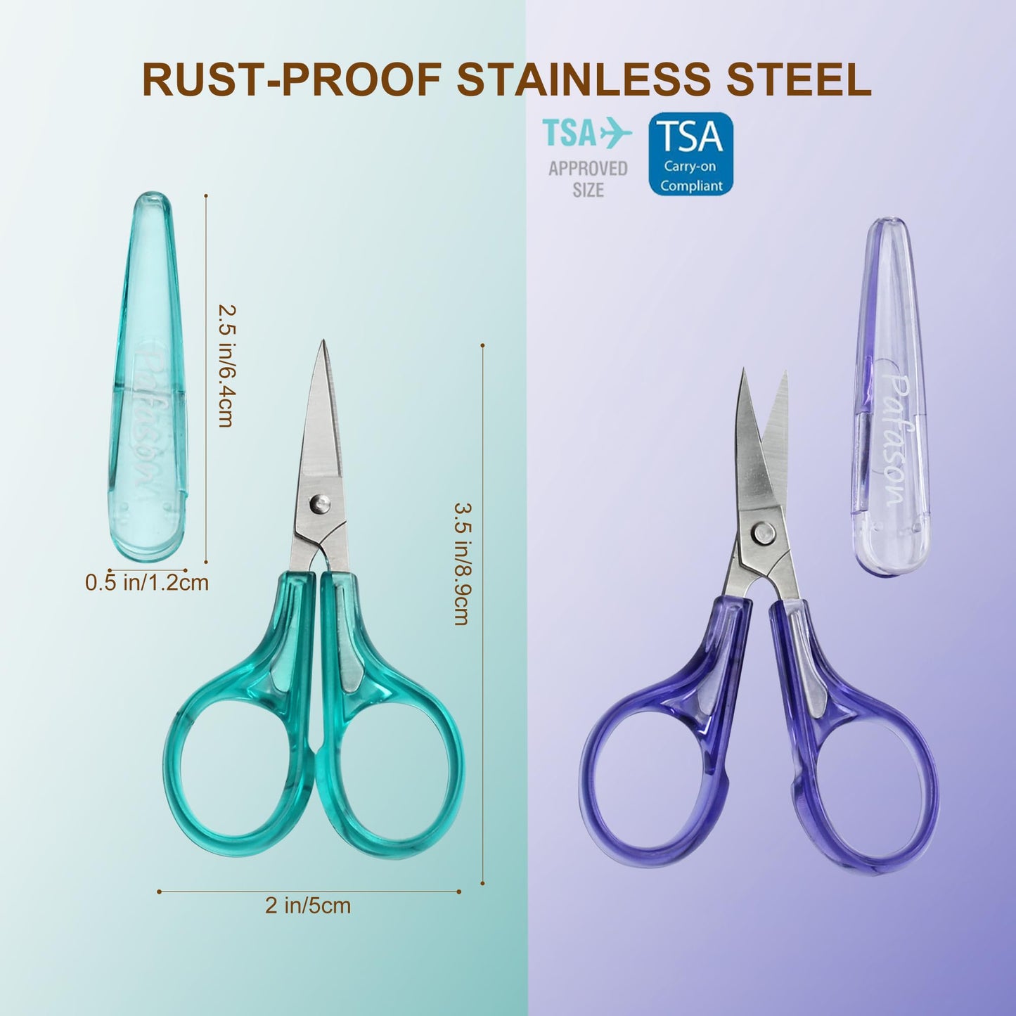 Sharpest & Precise Stainless Steel Curved Straight Thread Yarn Fabric Cutting Scissor with Safety Cap & TSA Complied Ideal for Embroidery Quilting Sewing Knitting Crafting Cross Stitch Crochet