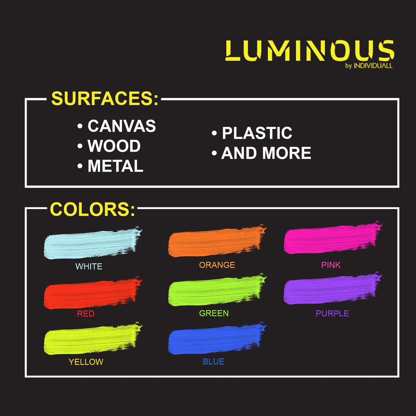 Extreme Glow in The Dark Colours Set | Neon Glow Colours that Glow in the Dark | Rechargeable & Luminous | by Luminous