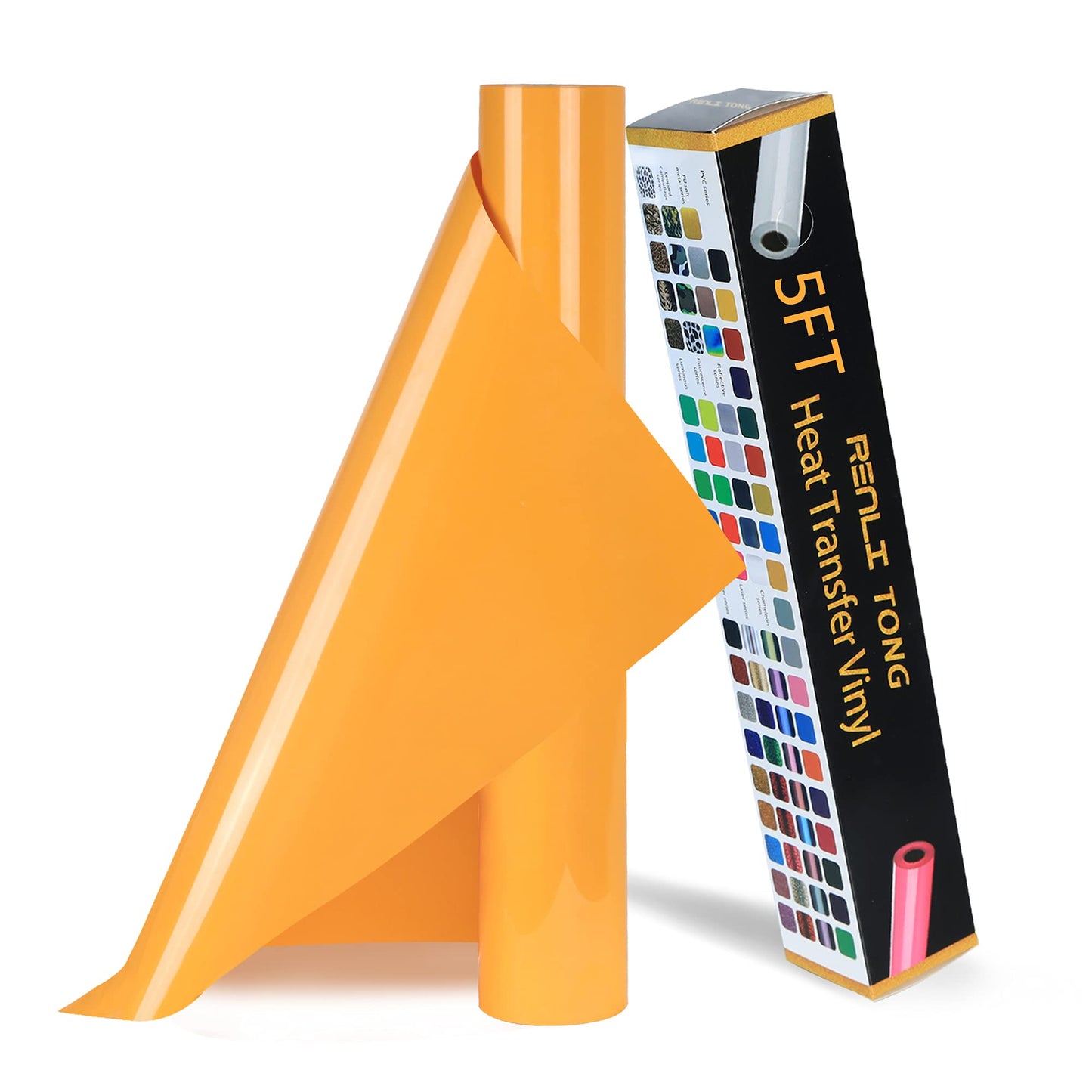 Yellow Orange Iron on Vinyl - 12Inch by 5ft Roll HTV Heat Transfer Vinyl for T-Shirt HTV Rolls for All Cutter Machine - Easy to Cut & Weed for Heat Transfer Design