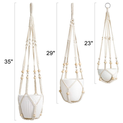 3 Pack Macrame Plant Hangers Indoor Different Size Hanging Planter Basket Flower Pot Holder with Beads No Tassels 35"/29"/23", Medium, Ivory
