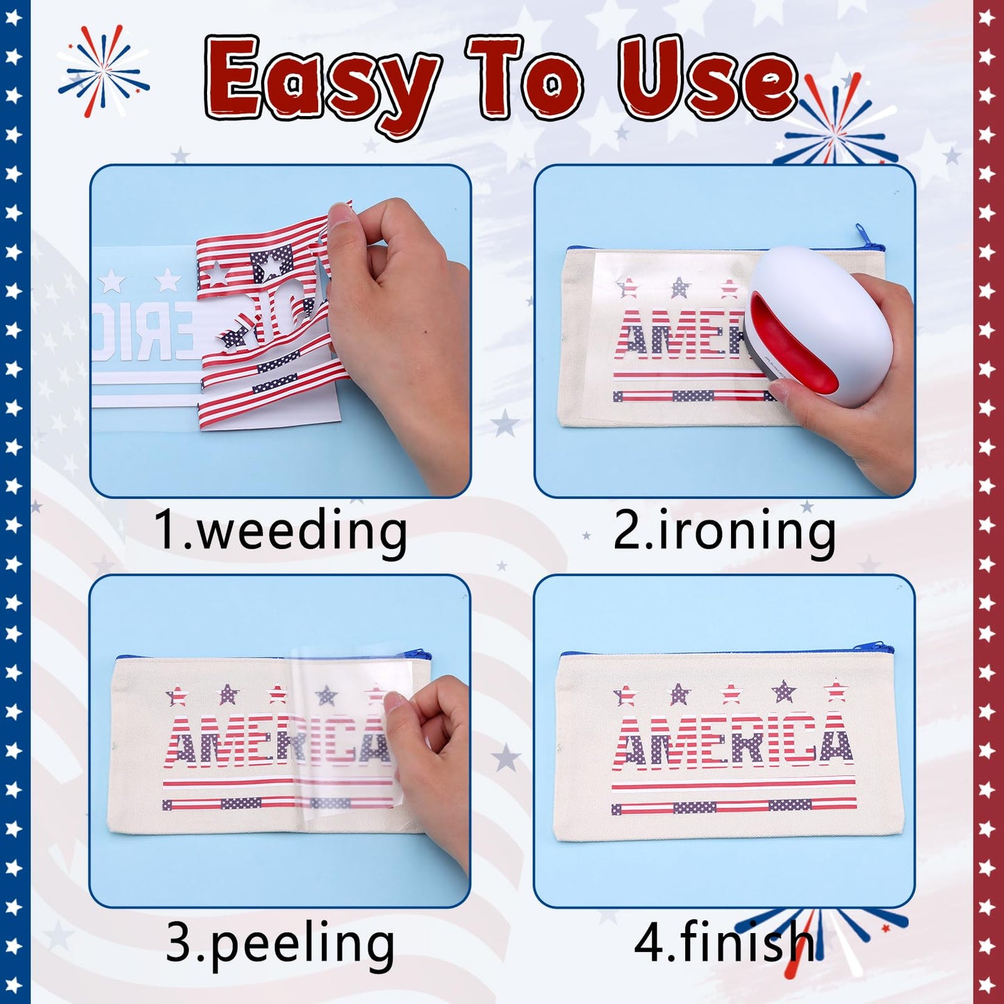 American Flag Heat Transfer Vinyl - 10 Sheets 10x12 Inch Patriotic Navy Blue White Stars Independence Day Iron On Vinyl for Cricut & Silhouette Cameo