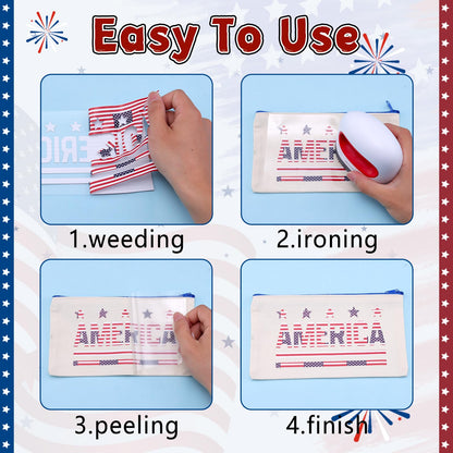 American Flag Heat Transfer Vinyl - 10 Sheets 10x12 Inch Patriotic Navy Blue White Stars Independence Day Iron On Vinyl for Cricut & Silhouette Cameo