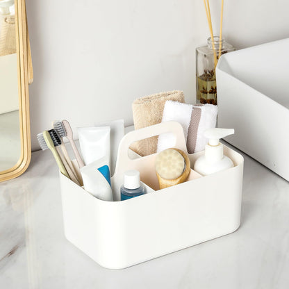 Caddy Organizer with Handle - Stackable Plastic Tote Bin - Art Craft Supplies, Office, Desk, Stationery Pen Holder, Kitchen, Utensil, Makeup, Bathroom, Shower, Cleaning, Dorm Organizer -White