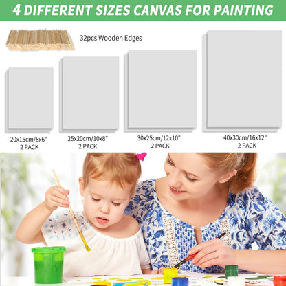 6x8, 8x10, 10x12, 12x16, 8 Set Artist Canvase Frame Board Panels, 100% Cotton Blank Canvase Oil Acrylic Watercolor Pouring Paint, Acid-Free for Kids & Artists