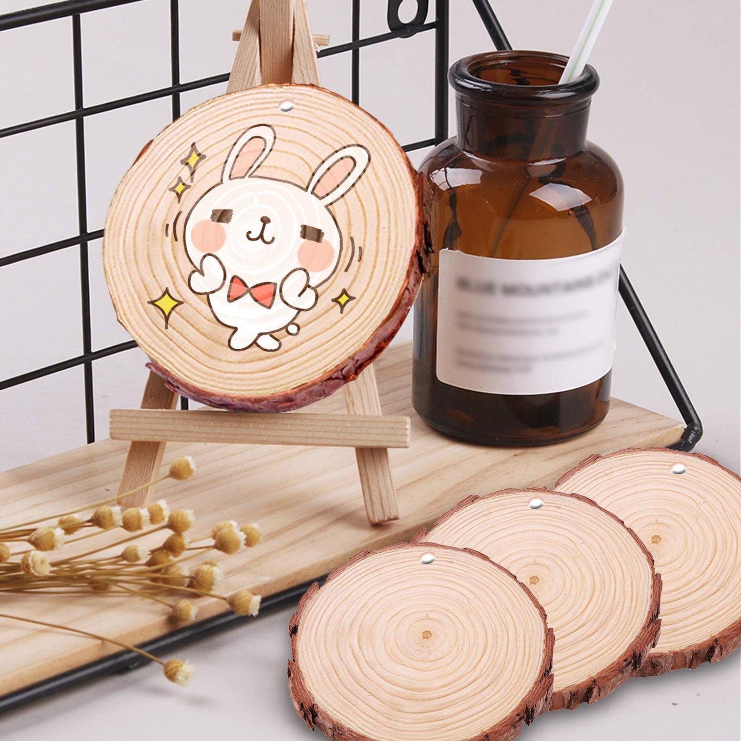 42Pcs Wood Slices 2.4-2.8 Inches Unfinished Natural Wood Rounds, Wood Craft Circles Kit with 33 Feet Twine String and Pre-drilled Hole for DIY Wood Burning Painting Christmas Ornaments Party Decor