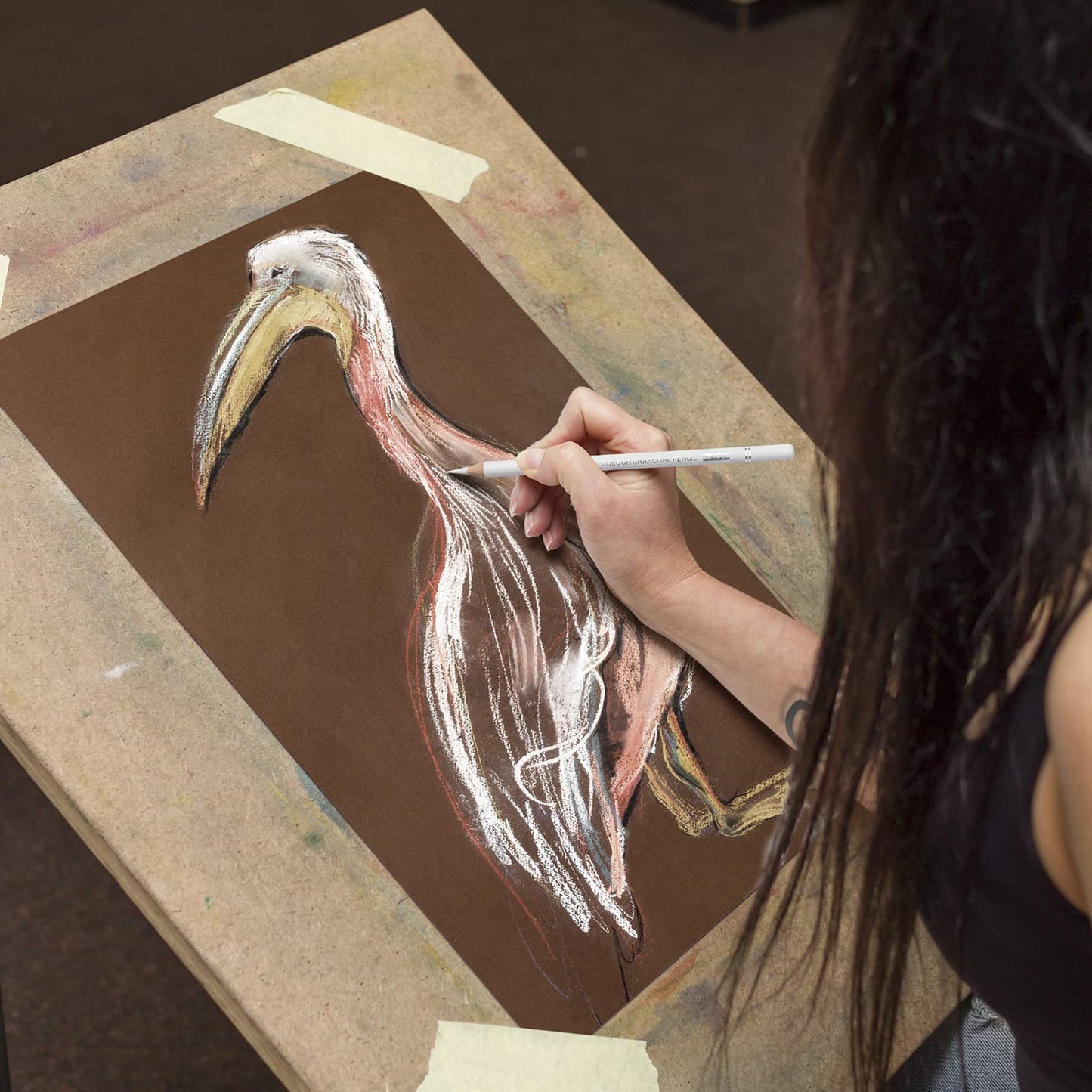 Professional White Charcoal Pencils Set - 6 Pieces Sketch Highlight White Pencils for Drawing, Sketching, Shading, Blending - Beginners & Artists