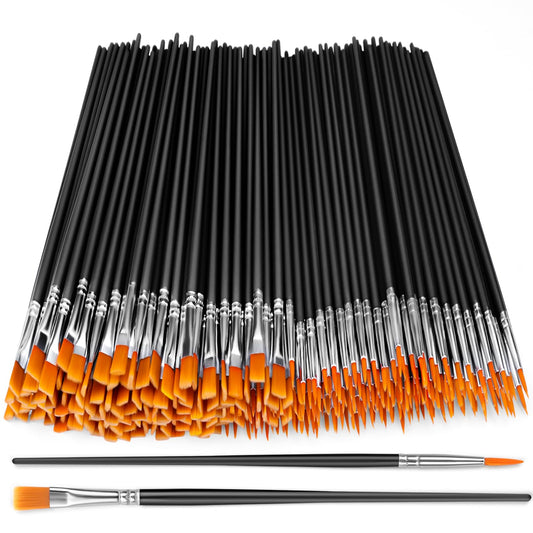 Small Paint Brushes Bulk,200 Pcs Black Nylon Hair Paint Brushes with Flat and Round Pointed Acrylic Paint Brush Kits,craft paint brushes for oil watercolor Face Artist And Kids Professional Kits