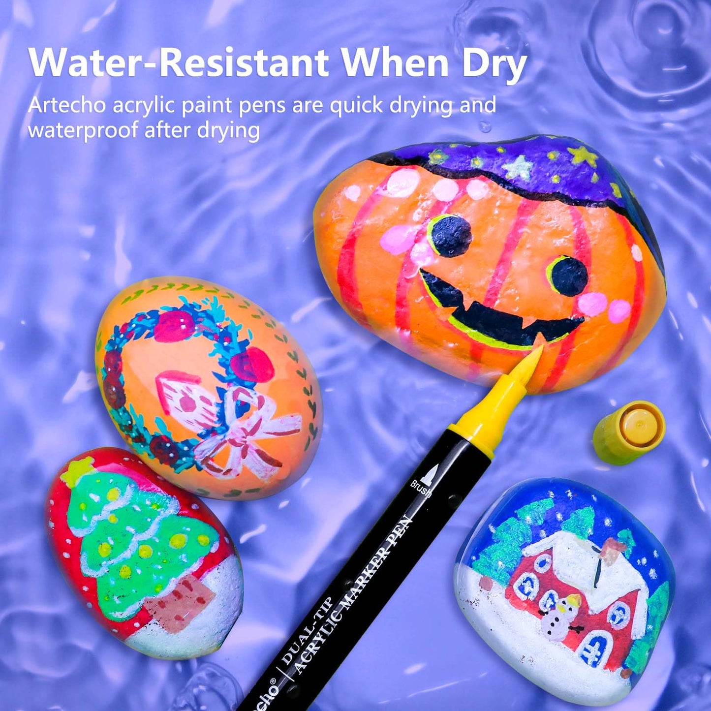 Acrylic Paint Markers 48 Colors, Acrylic Paint Pens with Brush Tip and Fine Tip for Stone, Rock Painting, Paper, Pumpkin, Wood, Egg, Canvas, Ceramic, Fabric, leather, Glass, DIY Crafts