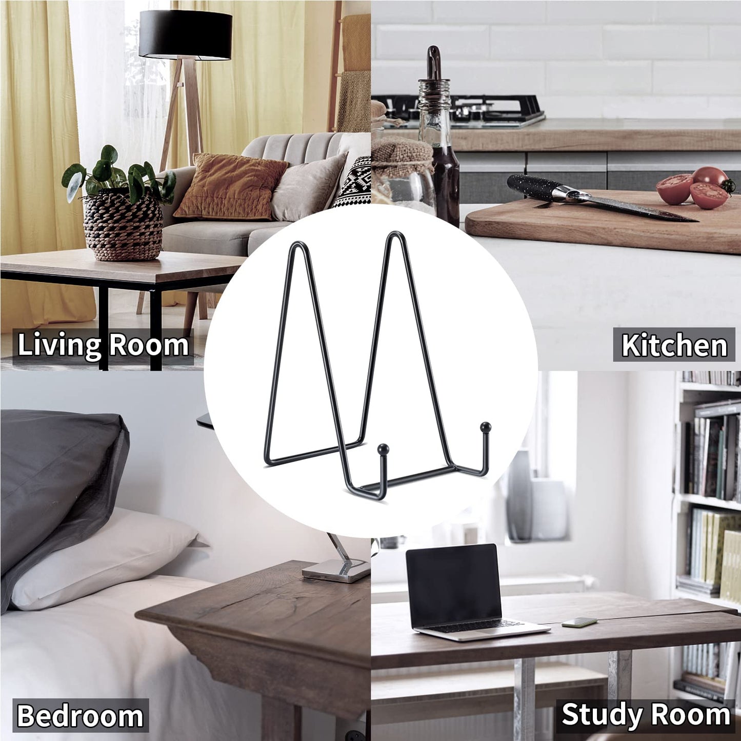 3 Pack 6 Inch Plate Stands for Display, Plate Holder Display Stand, Picture Frame Stand Black Metal Frame Holder Stands for Book,Small Easel,Decorative Plate,Photo and Platter,Tabletop Art