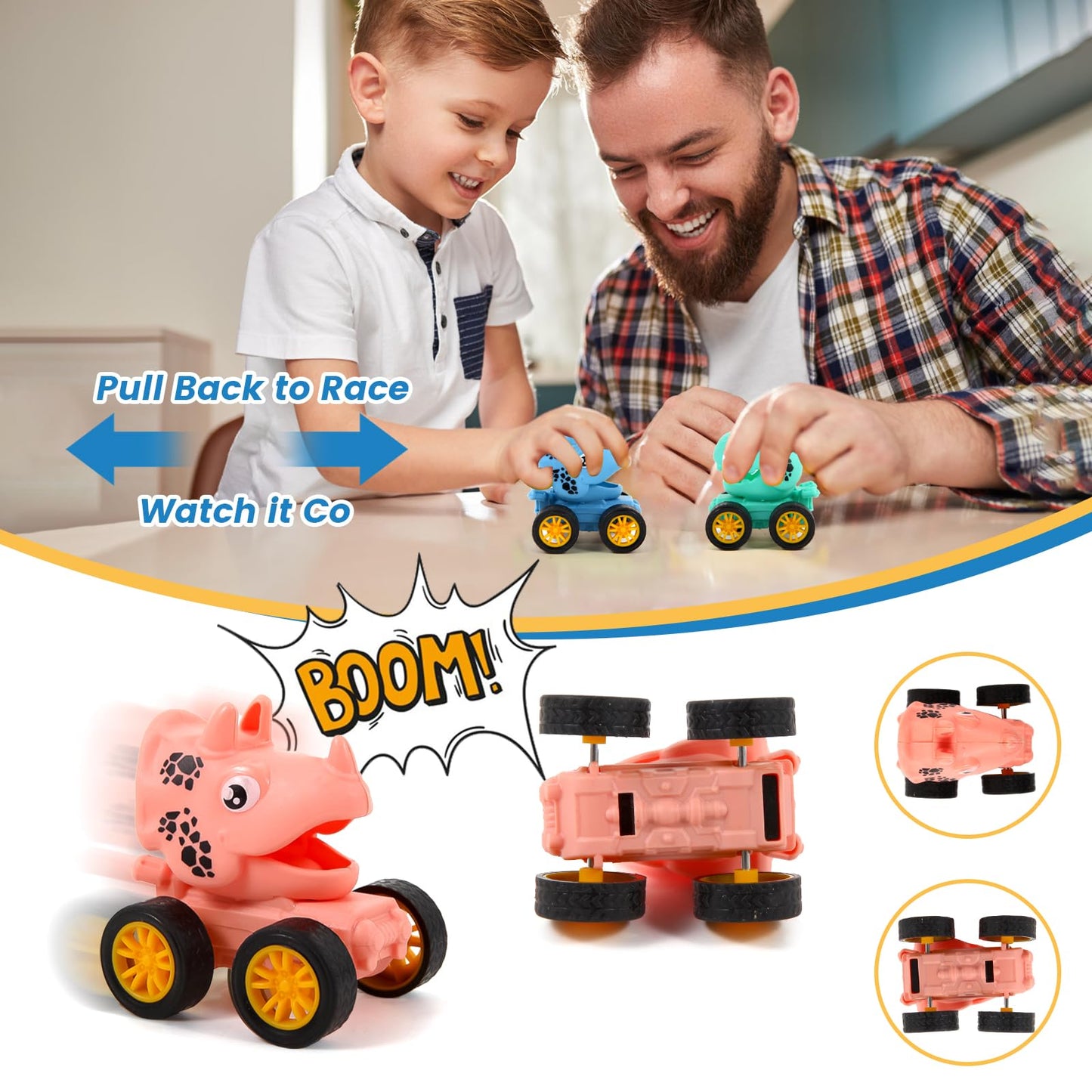 18Pcs Dinosaur Pull Back Cars Set for Kids Toddlers, Bulk Mini Racing Vehicles Toys Party Favors, Pinata Fillers, Goodie Bag Stuffers, Classroom Prizes for Boys Girls