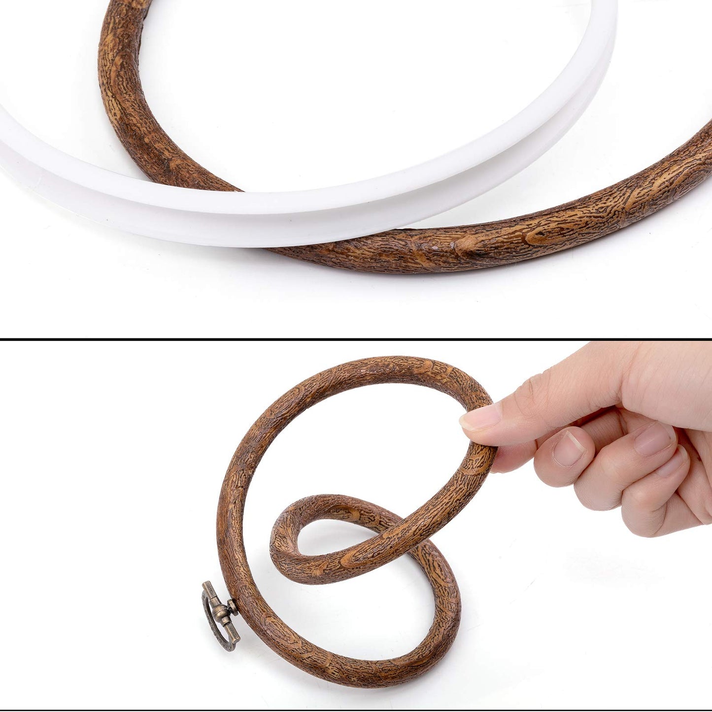 4 Pieces 6 Inch Round Embroidery Hoops Display Frame Circle, Cross Stitch Hoop Ring Imitated Wood Embroidery Kits for Art Craft Sewing and Christmas Ornaments