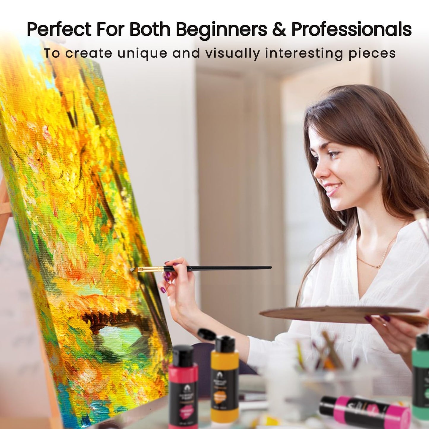 40 Pcs Acrylic Paint Set with 12 Brushes, 2 Knives & Palette - 24 Colors (2oz/60ml) for Adults, Kids, Artists & Beginners - Easter Basket Stuffers, Rock & Egg Painting Kit