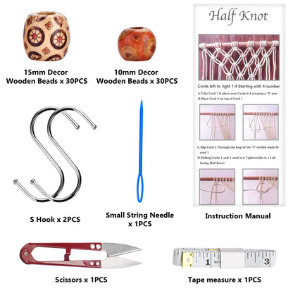 121Pcs Macrame Kit, Macrame Supplies 3mm x 109Yards Macrame Cord for Macrame Kits for Adults Beginners, with Accessories Like 100Pcs Beads and 10Pcs Wooden Rings for Macrame Plant Hanger Kit