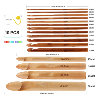 16 Pieces Wooden Crochet Hooks, 3 to 30 mm in Diameters Handle Crochet Hook Knitting Crochet Needles with 10 pcs Knitting Stitch Markers for Handcraft Crocheting