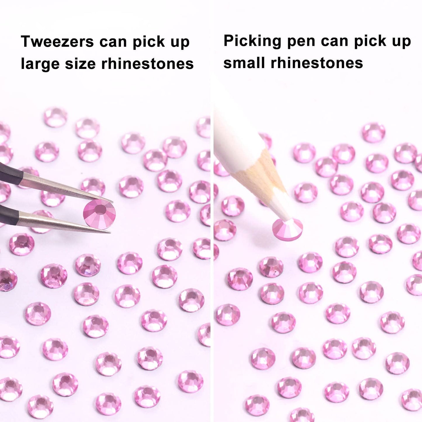 6796PCS Pink Hotfix Rhinestones Crystal Stones Glass for Fabric Clothes Shirts Sparkly Flat Back Round with Tweezers and Picking Pen (SS6~SS30 Set)