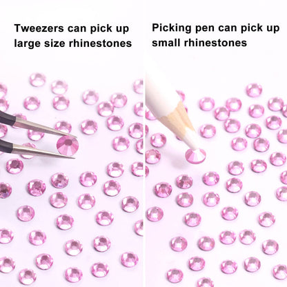 6796PCS Pink Hotfix Rhinestones Crystal Stones Glass for Fabric Clothes Shirts Sparkly Flat Back Round with Tweezers and Picking Pen (SS6~SS30 Set)