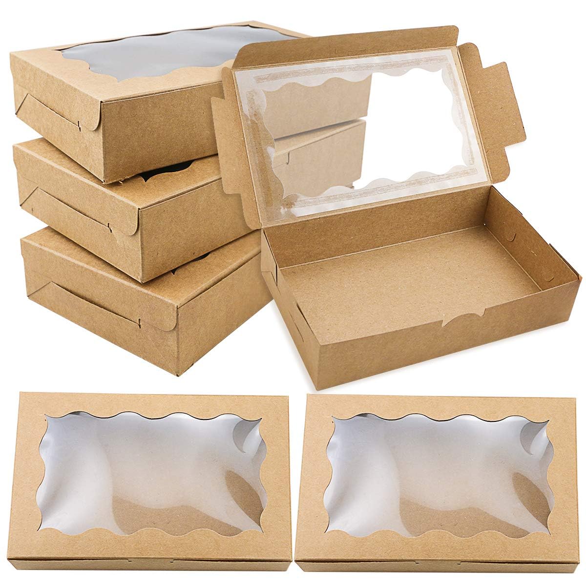 30 Pack 7" x 4 3/8" x 1 1/2" Small Kraft Cookie Boxes with Clear Window - Ideal for Desserts, Pastries & Candies - Perfect for Weddings, Parties & More