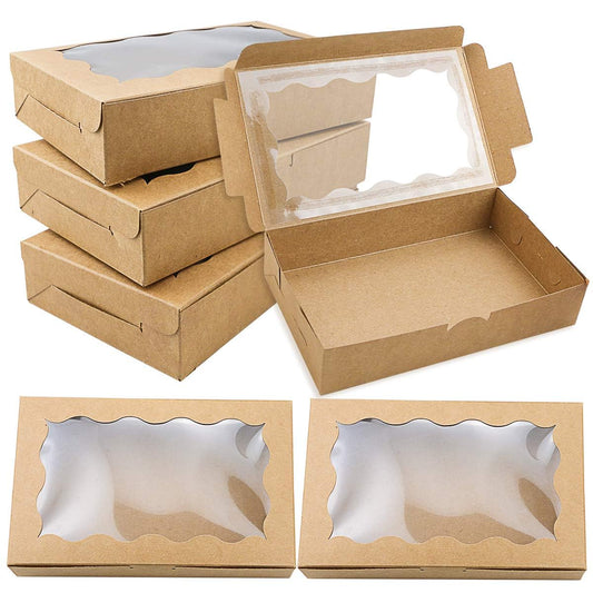 30 Pack 7" x 4 3/8" x 1 1/2" Small Kraft Cookie Boxes with Clear Window - Ideal for Desserts, Pastries & Candies - Perfect for Weddings, Parties & More