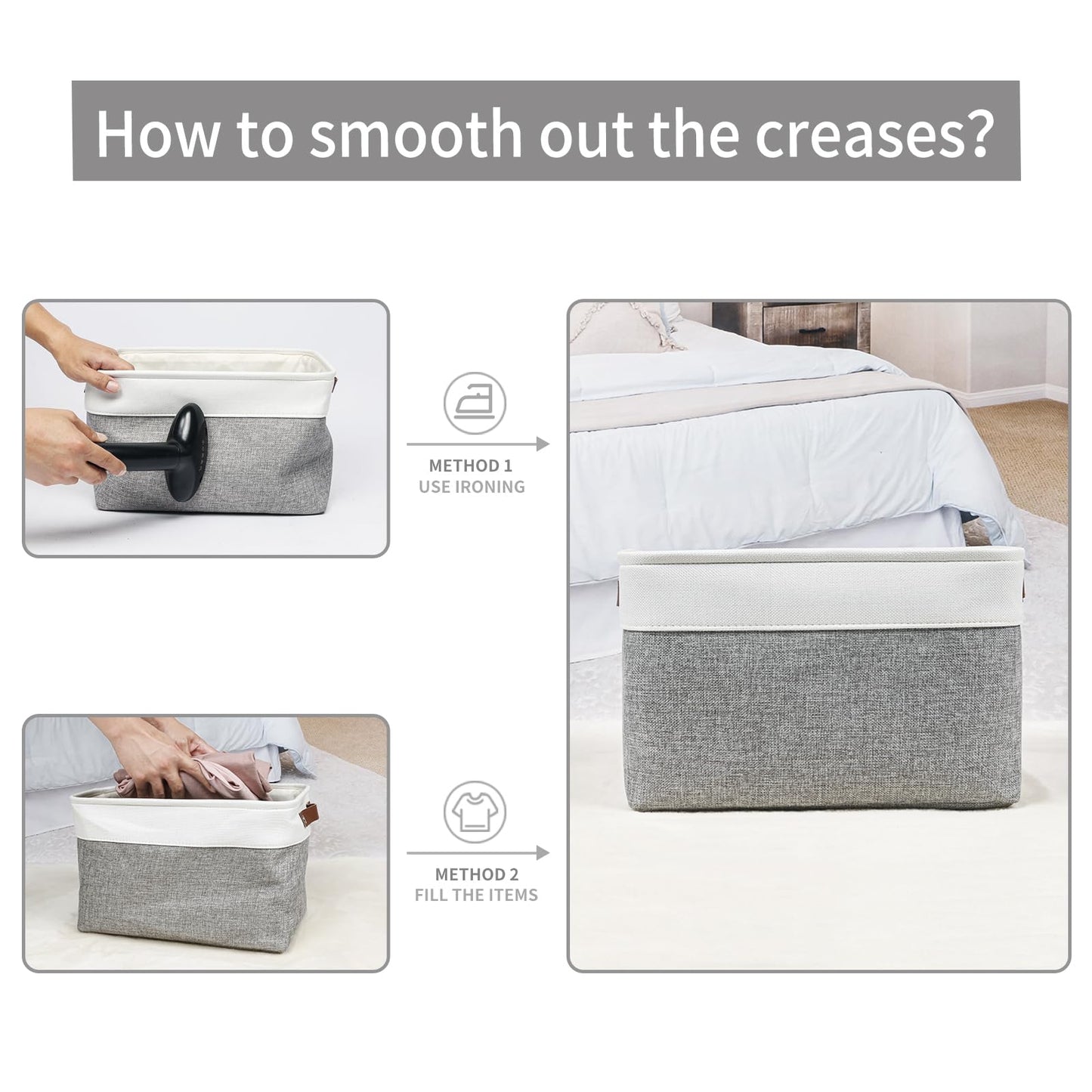 Storage Bins Large Fabric Storage Baskets for Shelves 3 Pack, Decorative Linen Closet Baskets with Handles for Organizing, Shelf, Clothes, Home, Office, 15x11x9.5Inches (Grey&White)