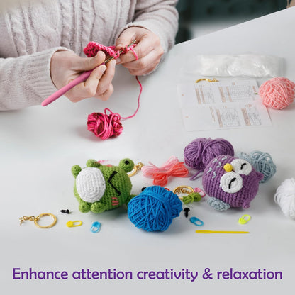 Learn to Crochet Kit for Beginners Kids and Adults, 4 Pattern Beginner Crochet Animal kit with Step-by-Step Video Tutorials (Forest Friends–Standard Size)
