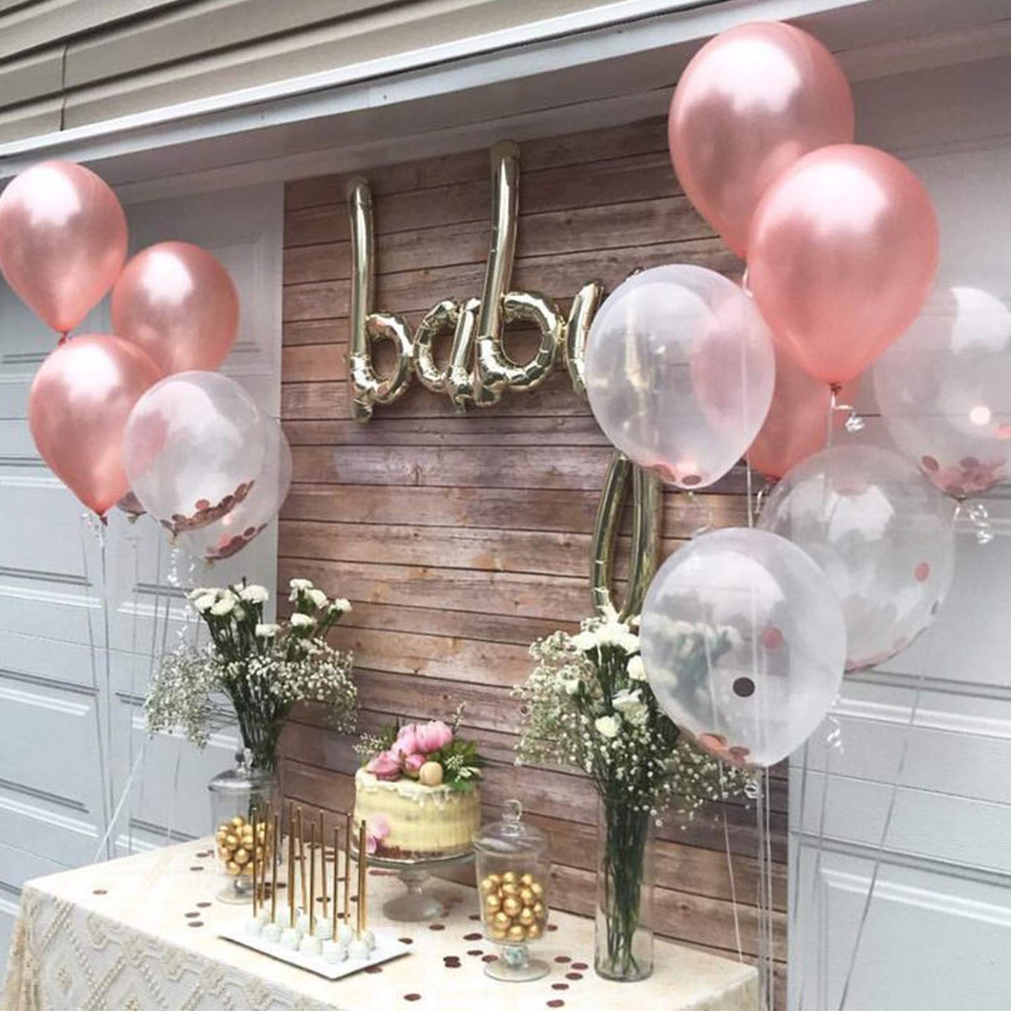 Rose Gold Balloons 140 Pack 12 Inch Gold and Pink Balloons and Pink Confetti Balloons Garland Arch Kit for Bridal Shower Baby Shower Party Decoration