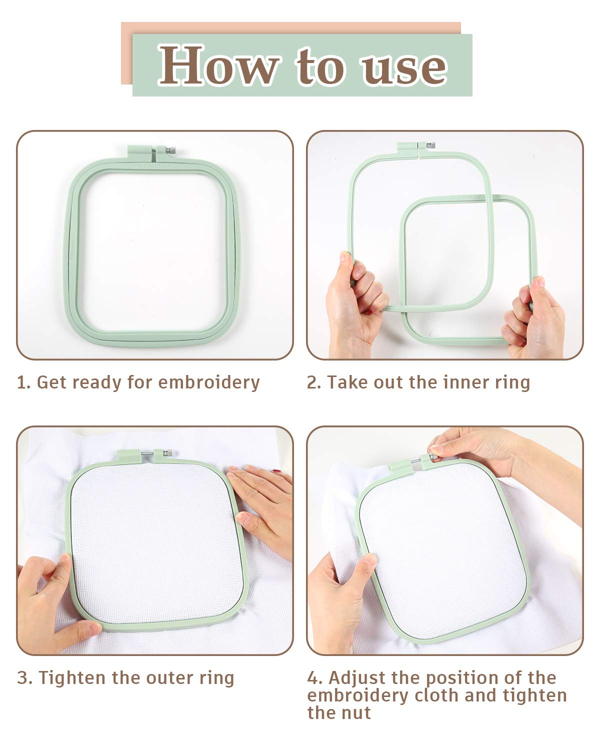 5 Pieces 5 Sizes Square Embroidery Hoops, ABS Plastic Embroidery Hoops for DIY Embroidery Craft