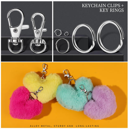 265PCS Keychains Clips with Key Rings, Keychain, Metal Lobster Claw Clasps and Key Chain Rings, Key Chains Key Rings Bulk, Keychain Rings, Keychains Making Kit Clip for Keys Crafts, Silver