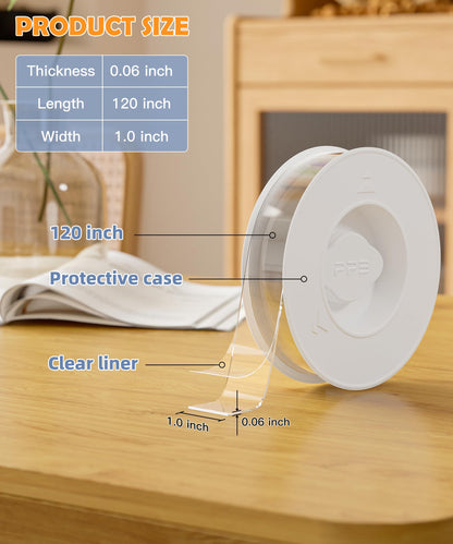 Double Sided Tape for Heavy Duty Applications, Removable Mounting Tape, Nano Tape, Extra Large Clear Transparent Adhesive Strips for Poster Carpet Picture Hanging Strip Rug Wall Outdoor, 1-Pack