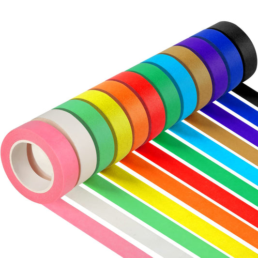 12PCS Colored Masking Tape, Kids Art Supplies, DIY Craft Tape, Colored Tape Rolls, Colored Painters Tape, 1.7cm x 12m (2/3In x 13Yards)